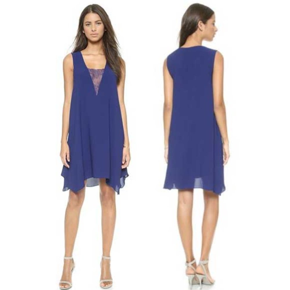 BCBGMaxAzria Alie A Line Lace Inset Dress Blue S